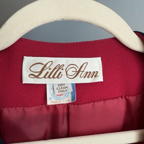 Vintage 80’s Lilli Ann Sheath Dress Button Front Wool Colorblock L Navy Pink - Picture 8 of 13